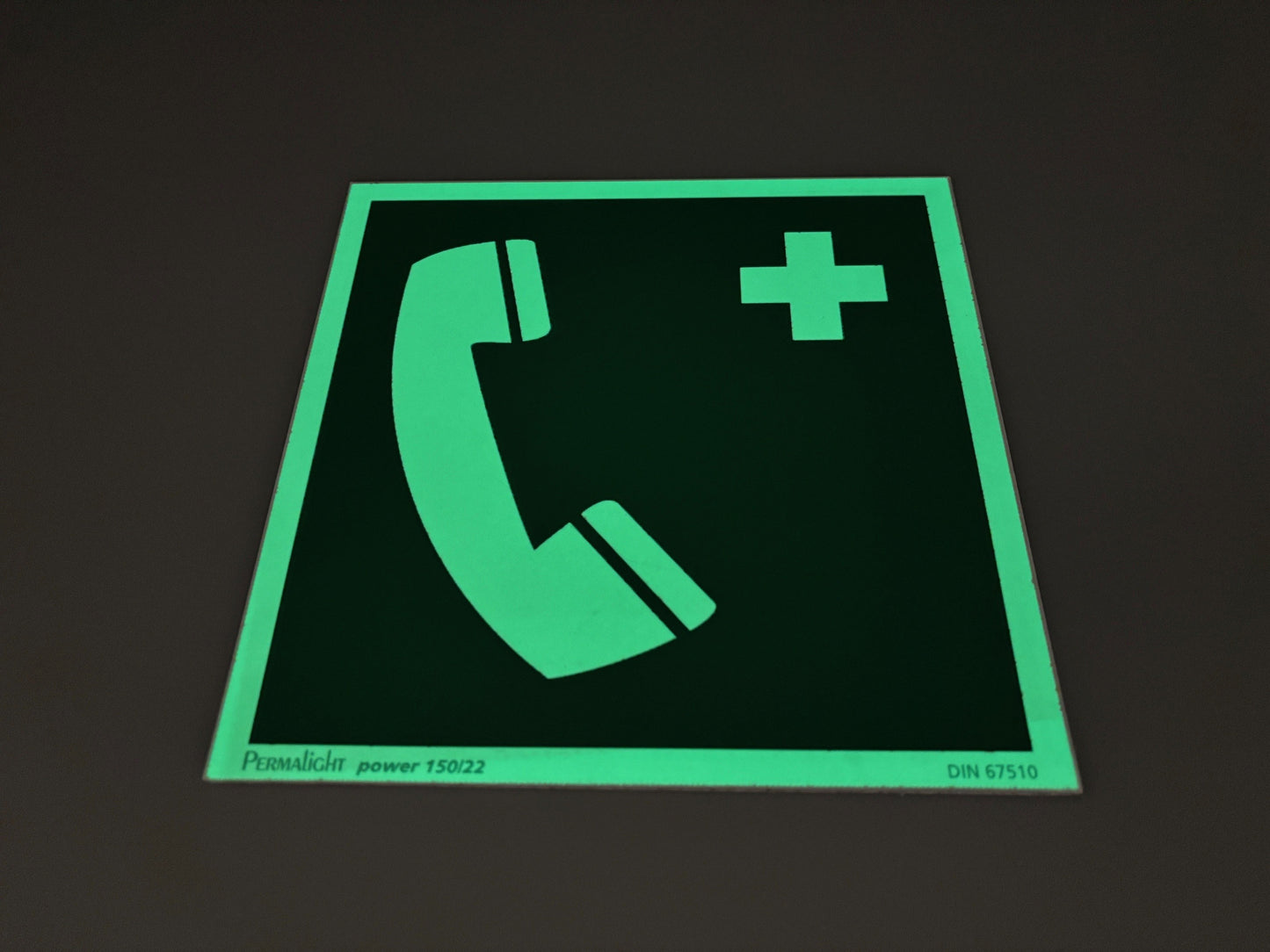 Rettungsschild Alu 200x200 Permalight power 150/22 "Notruftelefon" selbstklebend