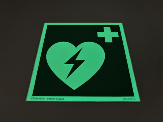 Rettungsschild Alu 150x150 Permalight power 150/22 "Automatisierter externer Defibrillator"