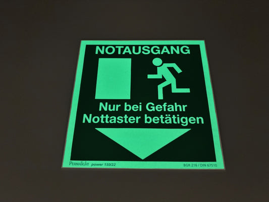Fluchtwegschild Alu 150x150 Permalight power 150/22 "Nottaster betätigen"