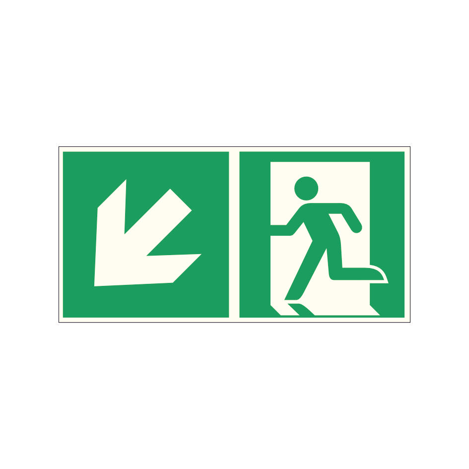 Fluchtwegschild Pfeil links unten Alu 300x150 Arivasign