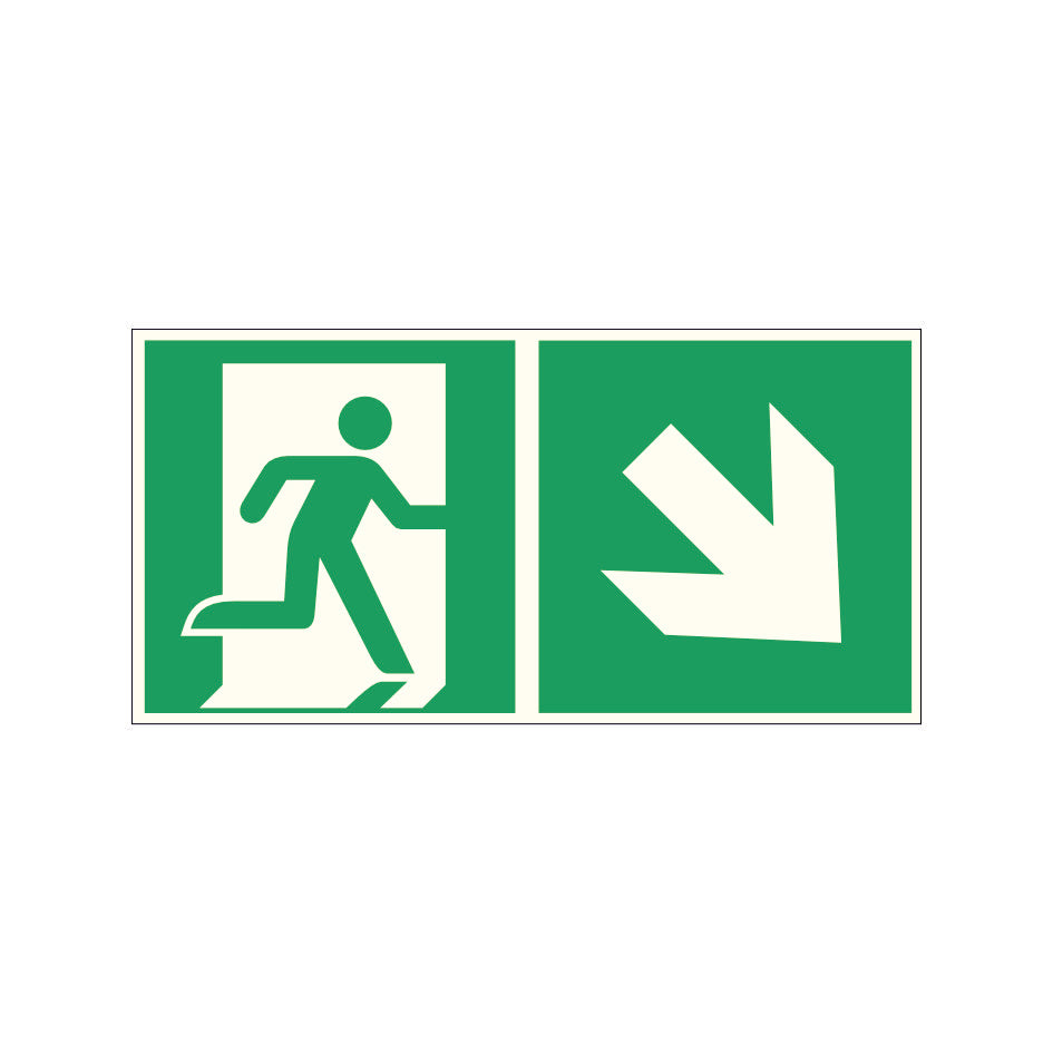 Fluchtwegschild Pfeil rechts unten Alu 300x150 Arivasign
