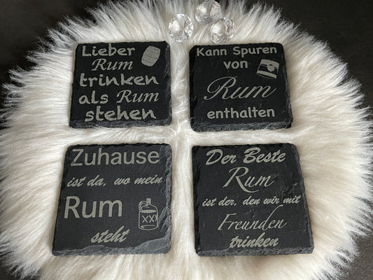 Schiefer Getränkeuntersetzer Rum Sprüche