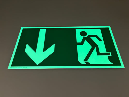 Fluchtwegschild Alu verschiedene Größen Permalight power 150/22 "Fluchtrichtung unten"
