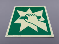 Fluchtwegschild Alu 200x200 Permalight power 150/22 "Notausgangsvorrichtung, die nach Zerschlagen einer Scheibe erreichbar ist"