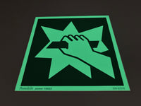Fluchtwegschild Alu 200x200 Permalight power 150/22 "Notausgangsvorrichtung, die nach Zerschlagen einer Scheibe erreichbar ist"