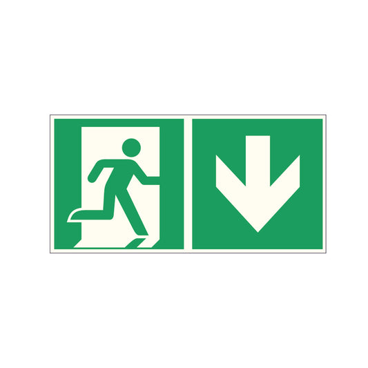 Fluchtwegschild Pfeil rechts abwärts nachleuchtend Alu 300x150mm