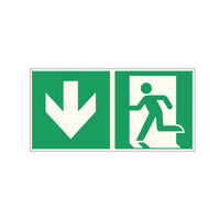Fluchtwegschild Pfeil links abwärts nachleuchtend Alu 300x150mm