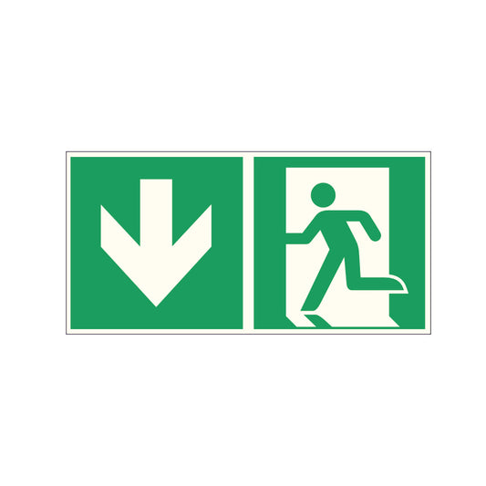 Fluchtwegschild Pfeil links abwärts nachleuchtend Alu 300x150mm