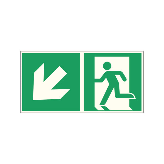 Fluchtwegschild Pfeil links unten Alu 300x150 Arivasign