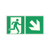 Fluchtwegschild Pfeil rechts unten Alu 300x150 Arivasign