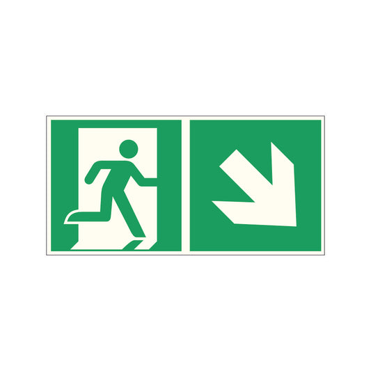 Fluchtwegschild Pfeil rechts unten Alu 300x150 Arivasign