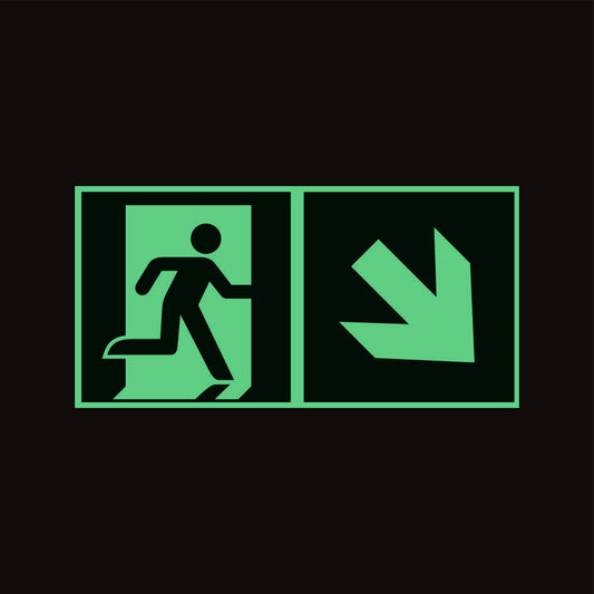 Fluchtwegschild Pfeil rechts unten Alu 300x150 Arivasign
