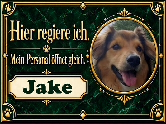 Hundeschild"Hier regiere ich" grün mit gold