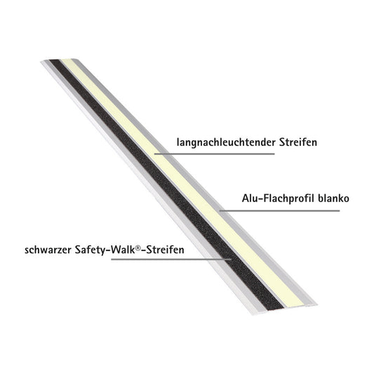 Aluminium-Flachprofil mit Anlaufkante, nachleuchtend