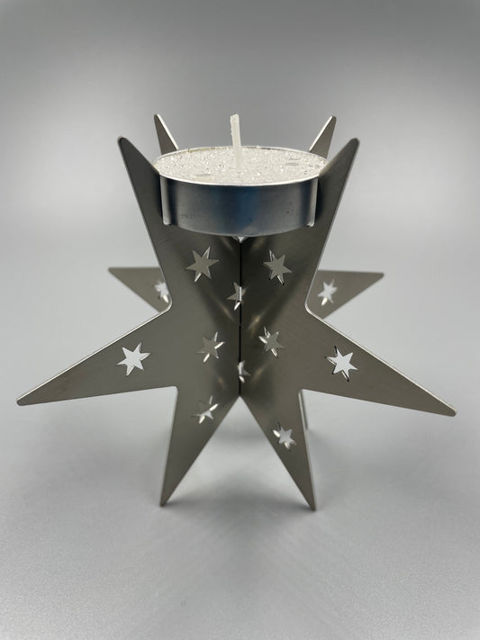 Teelichthalter Stern aus Edelstahl 96mm gemustert
