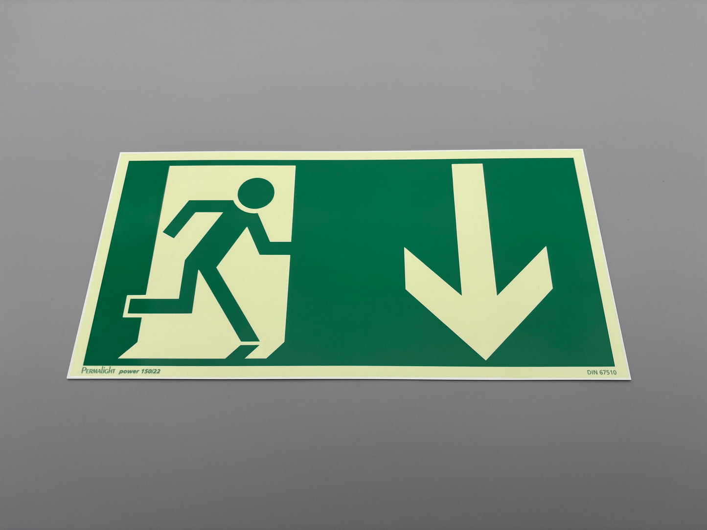 Fluchtwegschild Alu 300x150 Permalight power 150/22 "Fluchtrichtung abwärts"
