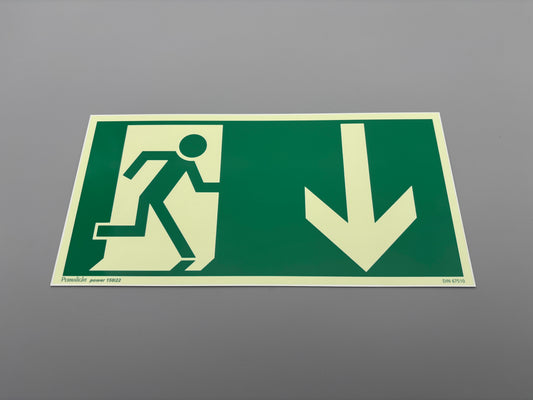 Fluchtwegschild Alu 300x150 Permalight power 150/22 "Fluchtrichtung abwärts"