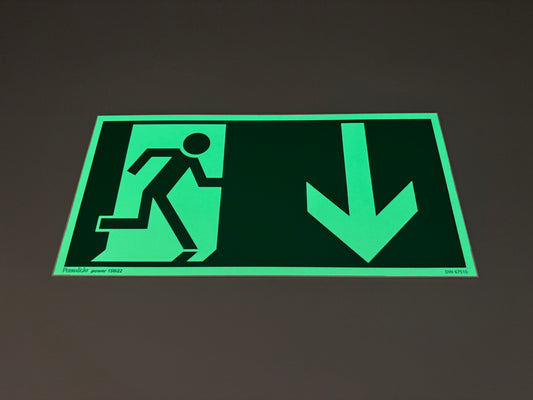 Fluchtwegschild Alu 300x150 Permalight power 150/22 "Fluchtrichtung abwärts"