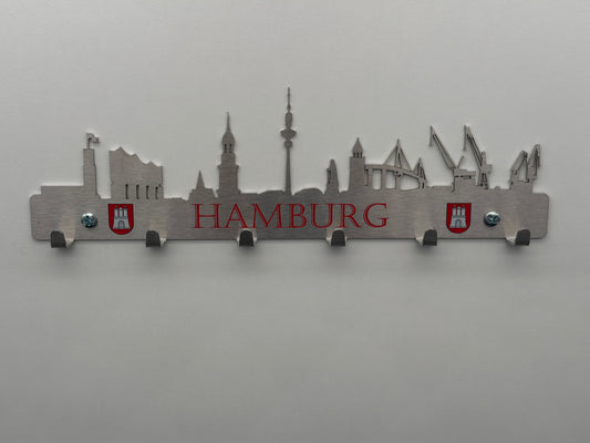 Schlüsselbrett Skyline Hamburg aus Metall mit UV Aufdruck