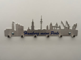 compare product Schlüsselbrett Hamburg Skyline aus Edelstahl – „Hamburg meine Perle“ bedruckt