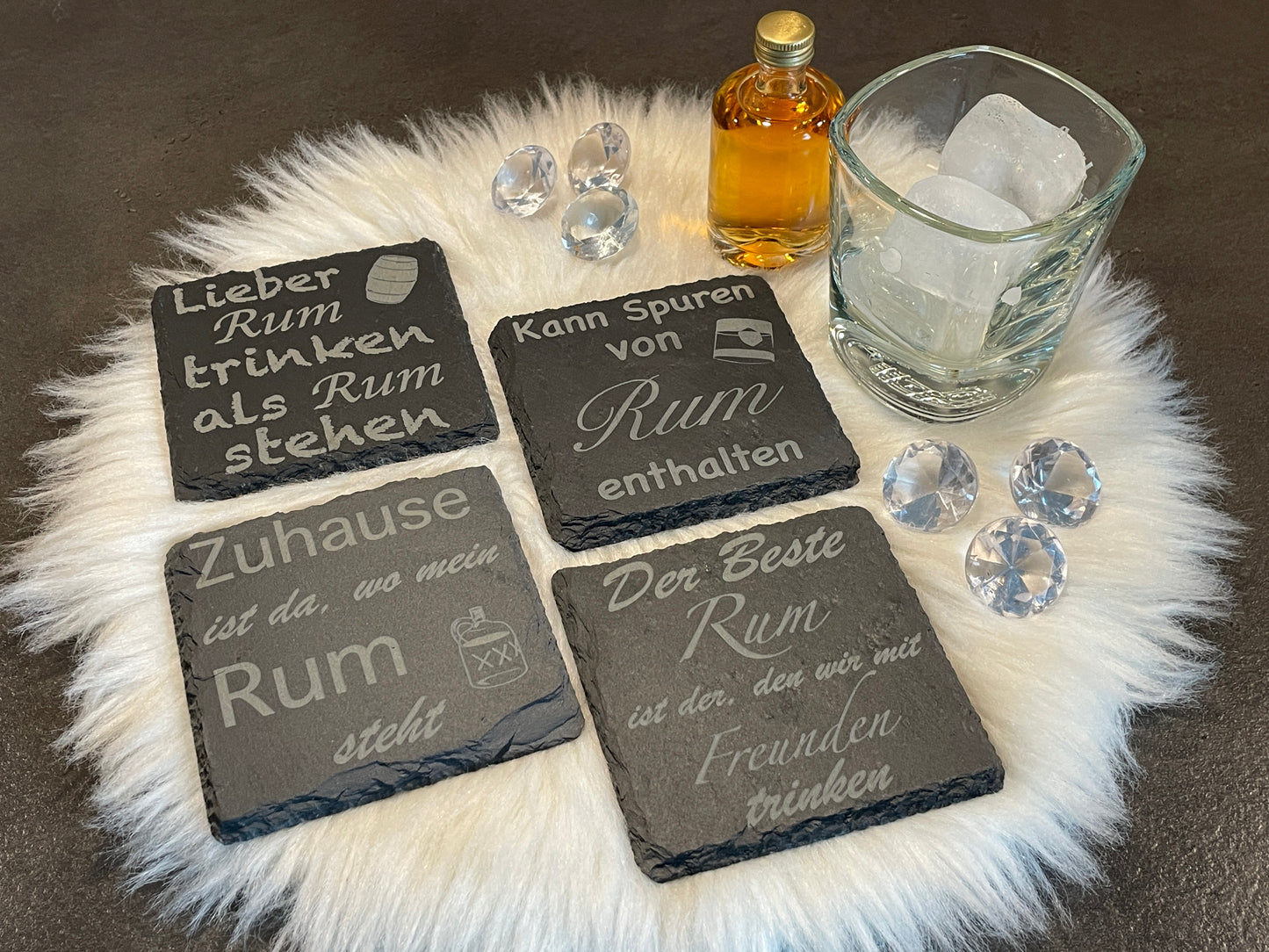 Schiefer Getränkeuntersetzer Rum Sprüche