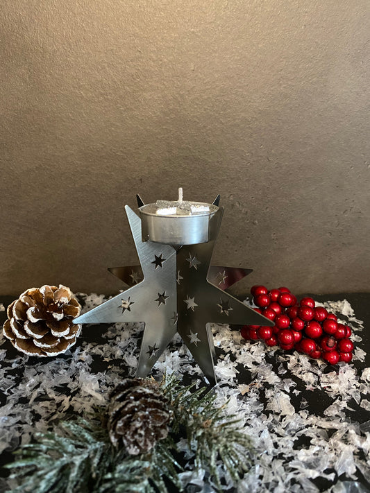 Teelichthalter Stern aus Edelstahl 96mm gemustert