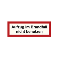 Brandschutzschild Alu 210x74 Permalight power 150/22 "Aufzug im Brandfall nicht benutzen"